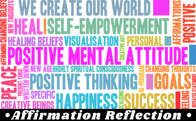 Colorful word collage header for Affirmation Reflections.