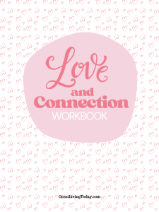 Cover of Love and Connection Workbook. Featuring pink hearts.