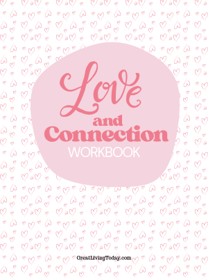Cover of Love and Connection Workbook. Featuring pink hearts.