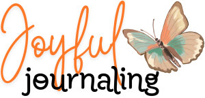 Beautiful colorful butterfly flitting about the words Joyful Journaling.