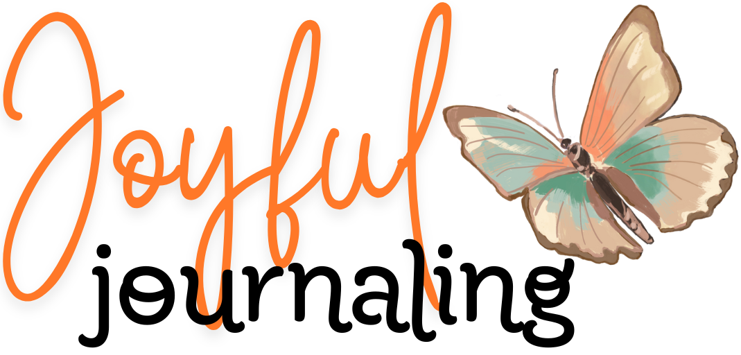 Beautiful colorful butterfly flitting about the words Joyful Journaling.